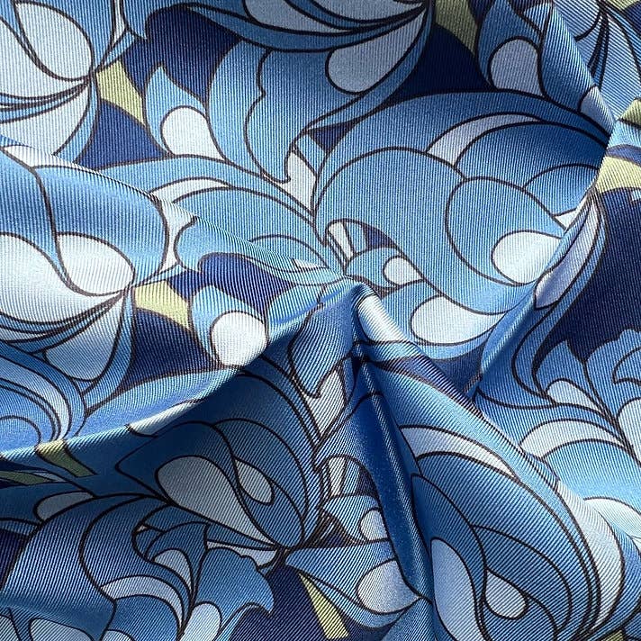 RUMI - Wholesale Scarf - Unisex - Floral Square Silk Twill Scarf - Blue2