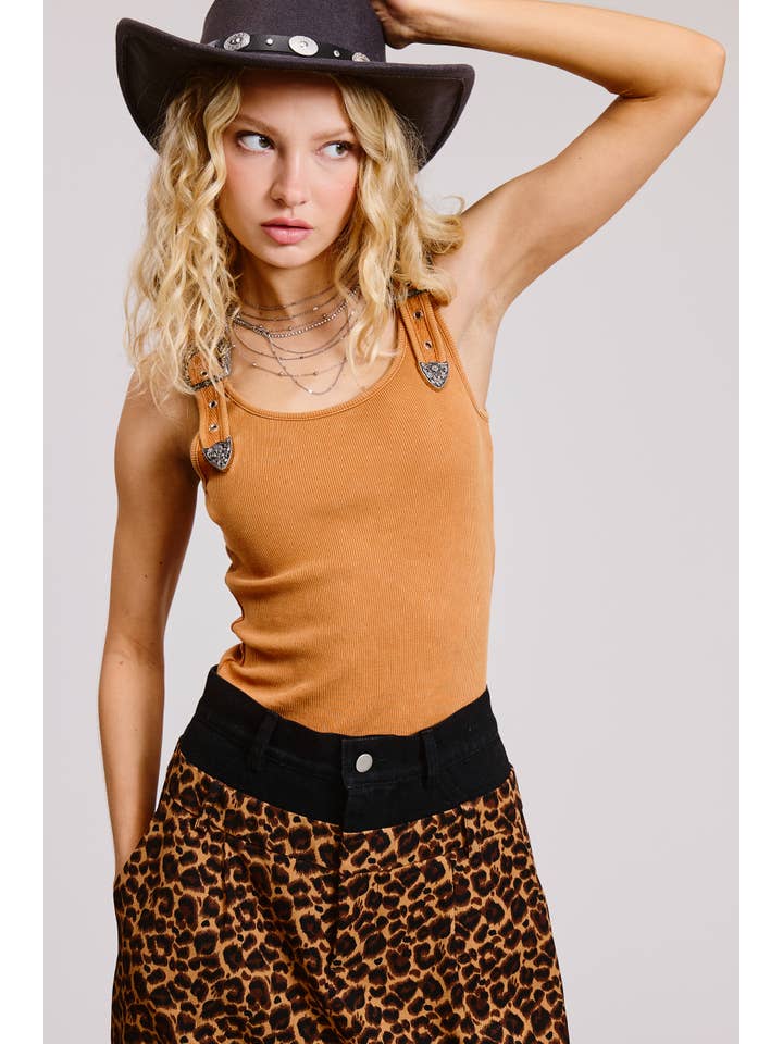 Mimosa - Wholesale Tank Top - Women's - Western Silver Belt Trim Washed Tank Top20