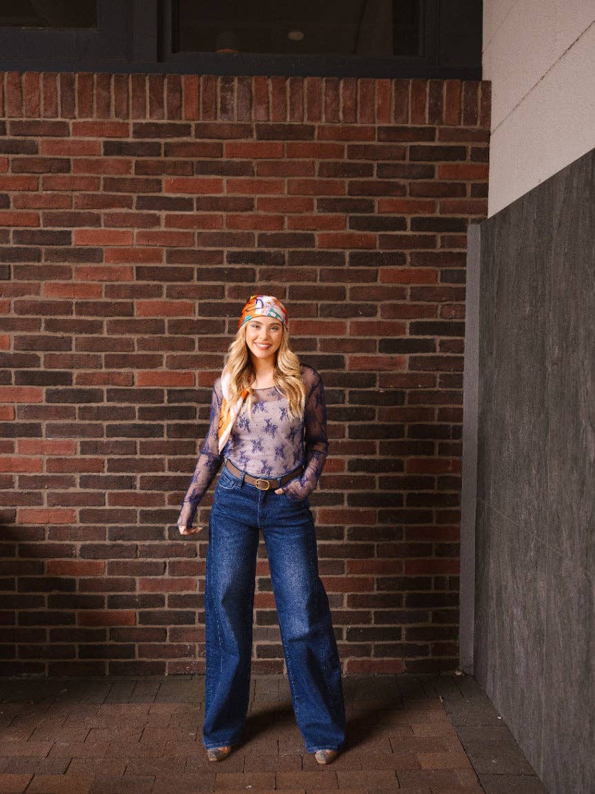 Mesh Long-sleeve Top, Navy for wholesale on Faire8