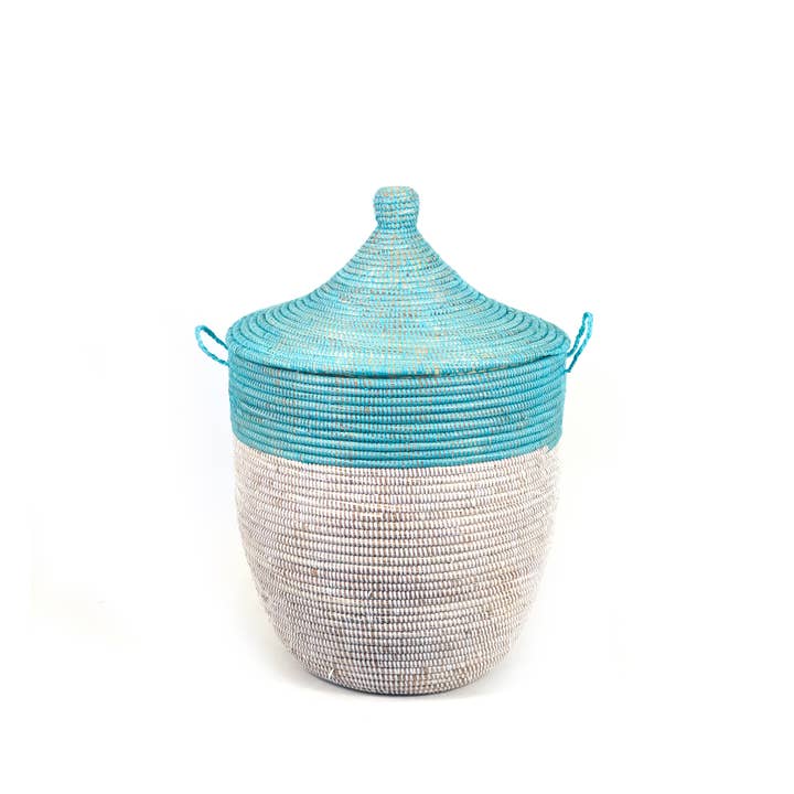 Mbare Home + Gift - Wholesale Basket - Senegalese Hamper - Two Tone Turquoise and White1