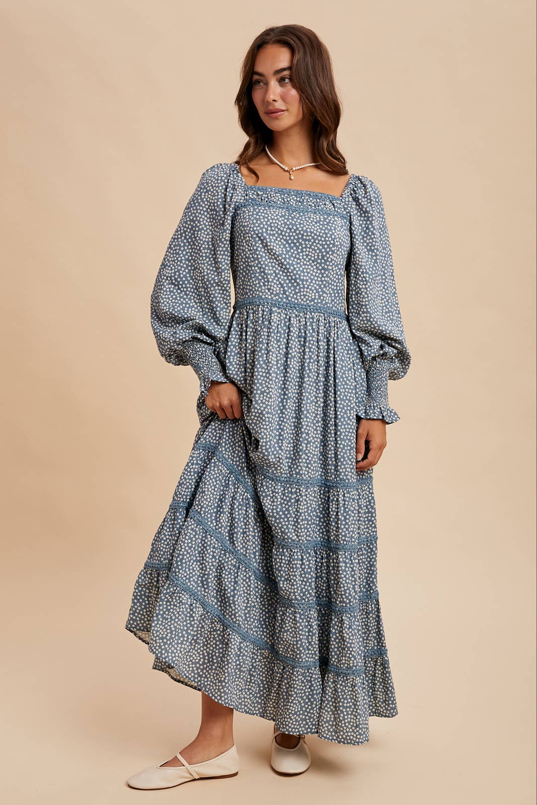 In Loom - Wholesale Dress - Women's - COTTON FLORAL LACE TRIM MAXI DRESS3