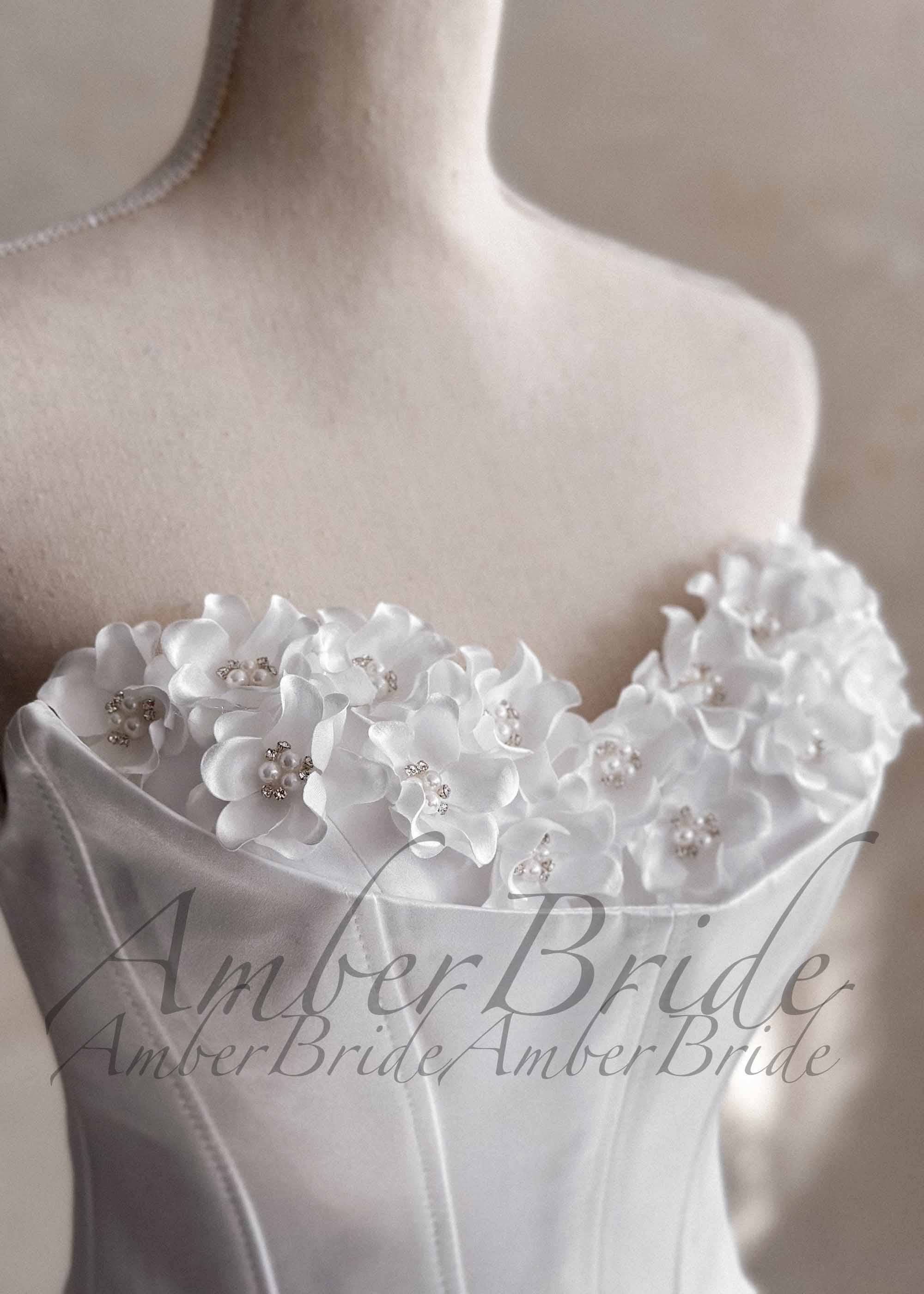 Amber Commerce Group, MB - Wholesale Gown - Women's - Strapless Satin A-Line Wedding Dress with 3D Floral Bust and Corset Back4