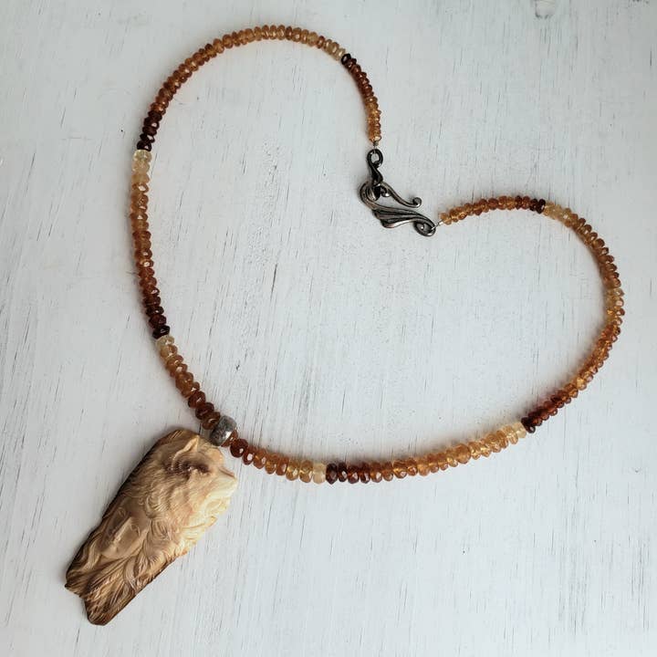 Divine Dragon Designs - Wholesale Pendant/Charm Necklace - OOAK Bead Necklace - Shaman & Wolf - Hessonite Garnet2