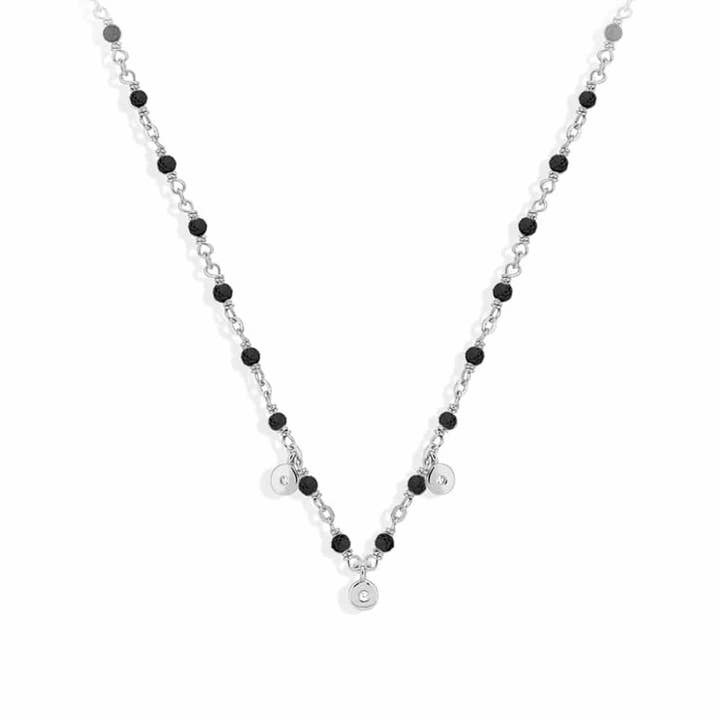 Halskette aus rhodiniertem Silber und schwarzem Spinell für den Großhandel von ORUS BIJOUX