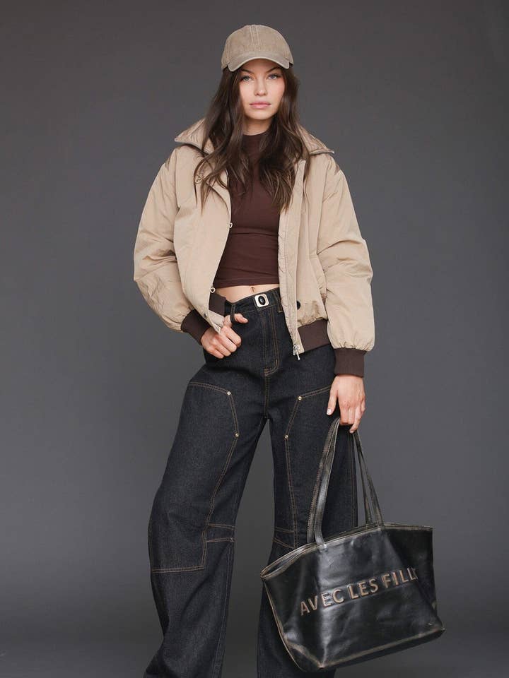 Padded Nylon Bomber Jacket for wholesale by Avec Les Filles