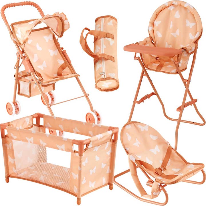 4-in-1 Baby Doll Stroller Set with Butterfly Design for wholesale by The New York Doll Collection