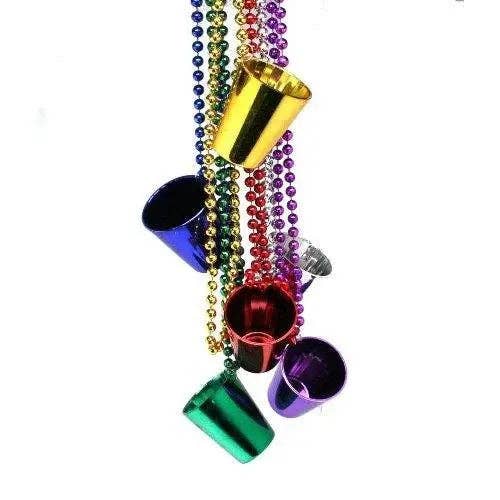 Party Expo, LLC - Wholesale Beaded/Pearl Necklace - 33" Metallic Mardi Gras Shot Glass Bead Necklaces0