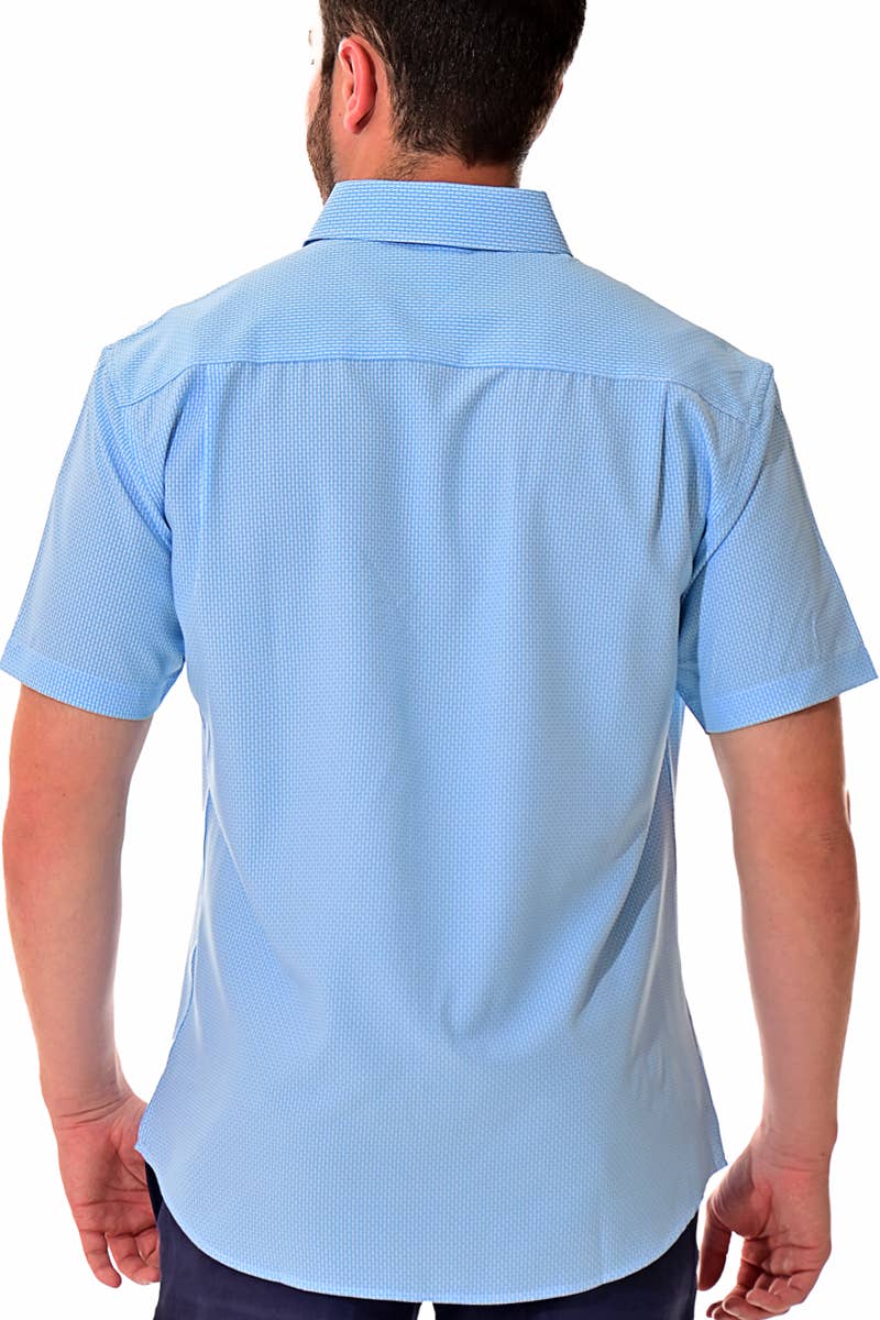 Blue  Men's Button Front Short Sleeve Shirt MCX3185-B M-2XL BOHIO for wholesale on Faire4