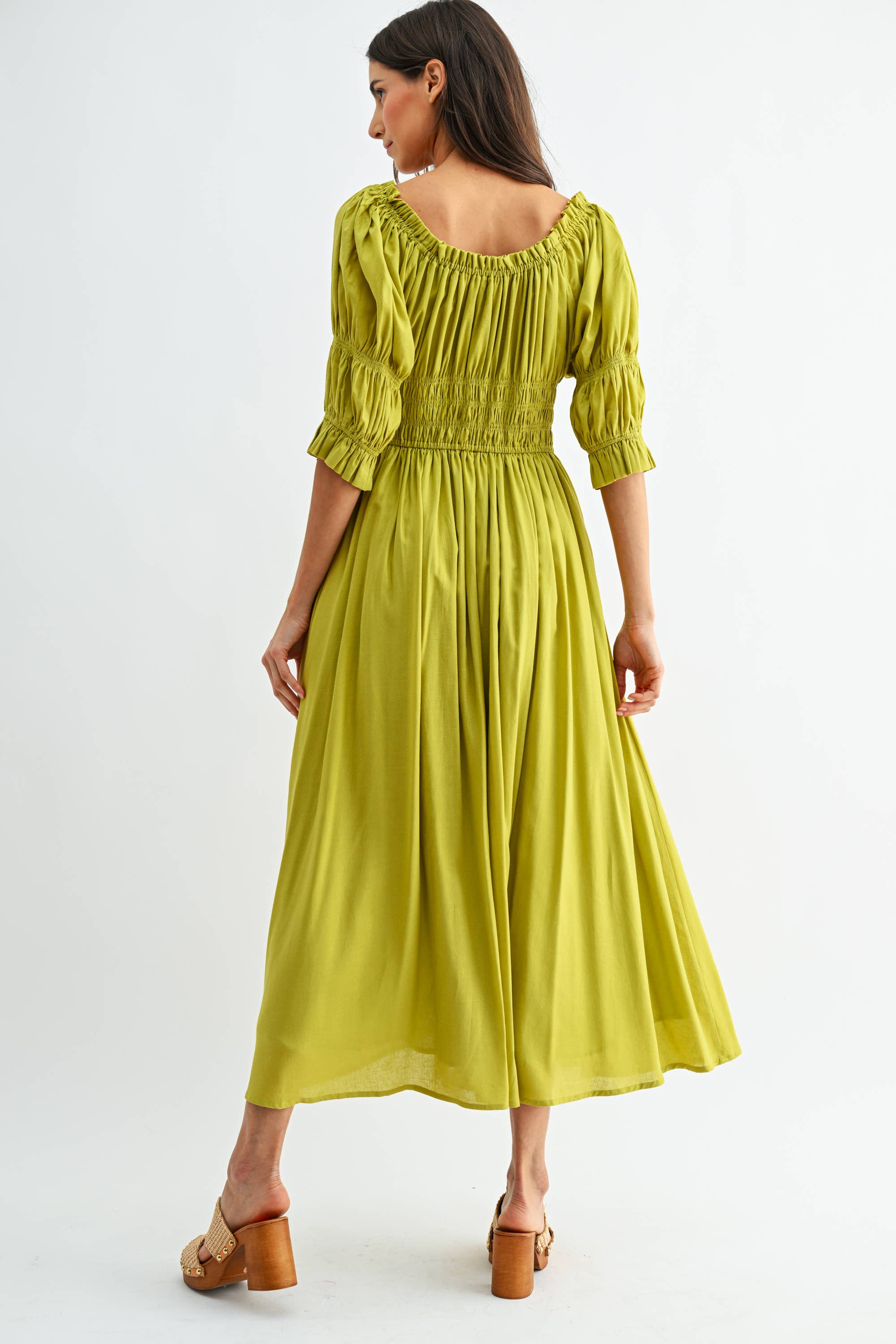 Camellia - Vente Robe – femme - ROBE MIDI ÉPAULES DÉNUDÉES SMOCKÉE JUPE PLISSÉE CD2516419