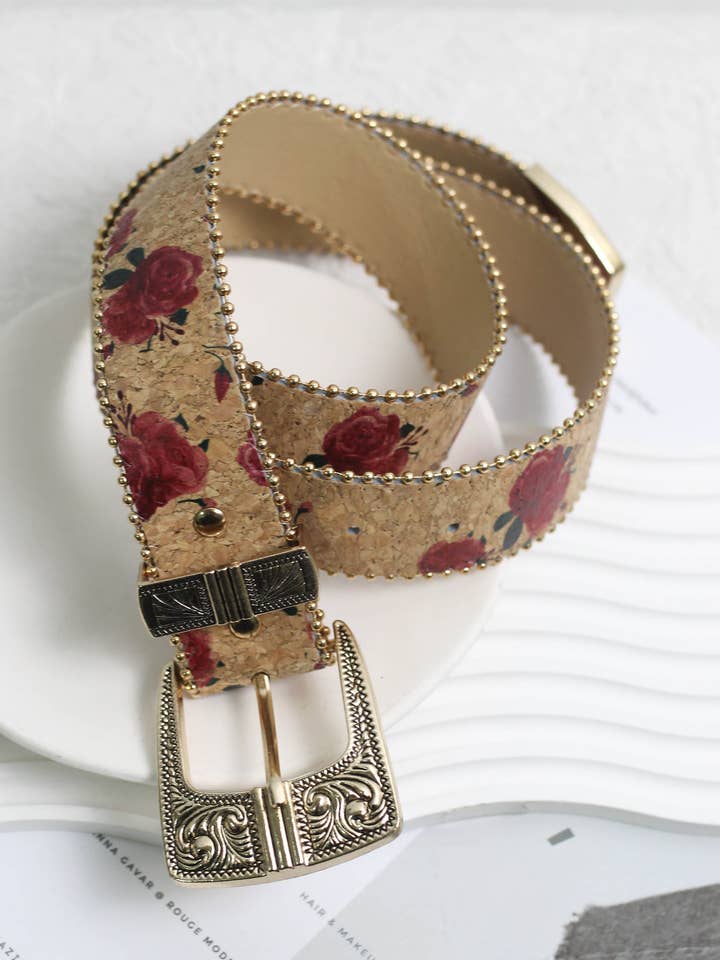 A2507XX33036 - Cinturón de Cuero PU con Estampado Floral Vintage para venta al por mayor de Esley Accessories