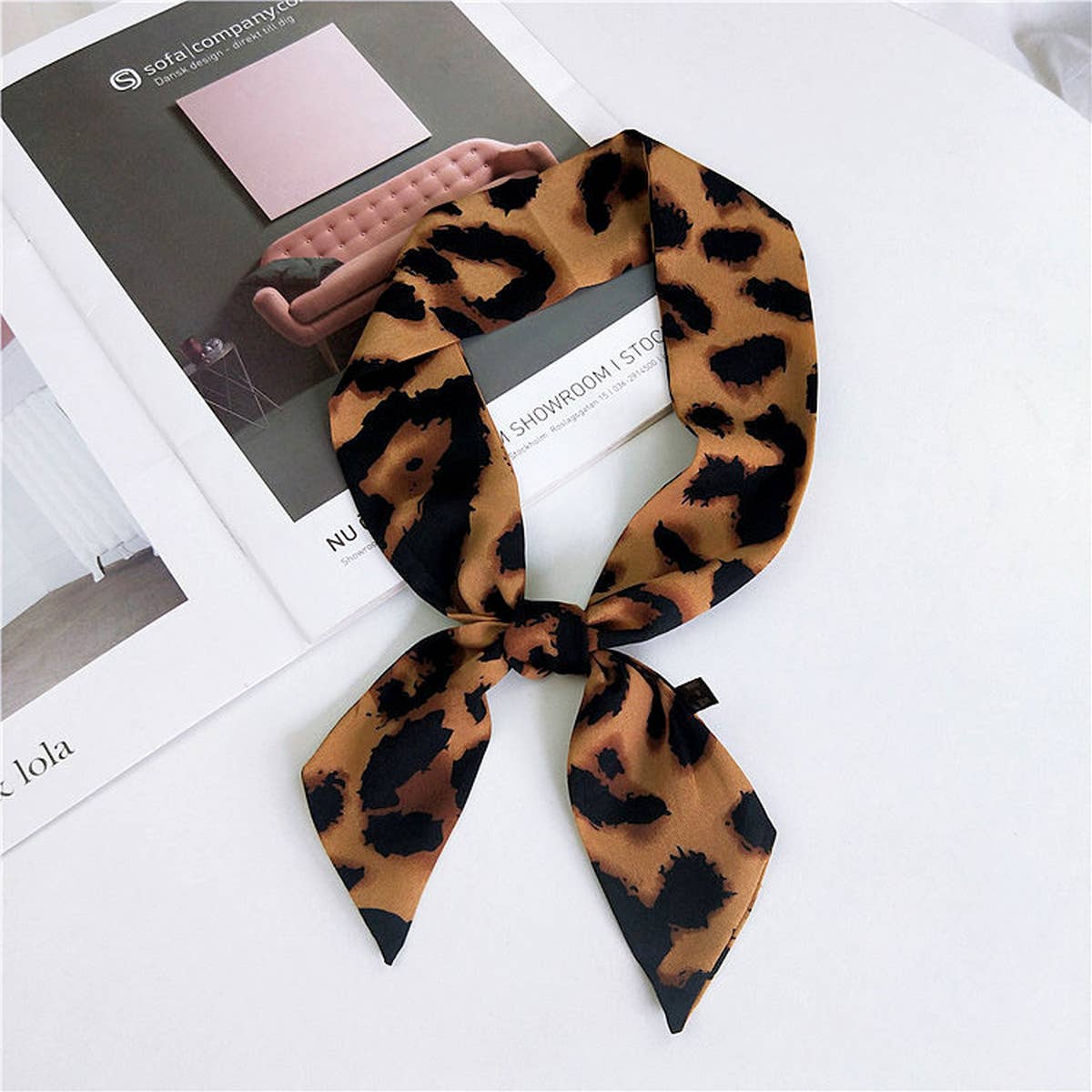 NINEXIS - Wholesale Scarf - Women's - CWASC2385_MULTI COLORED HANDLE RIBBON LEOPARD PRINT SCARF1
