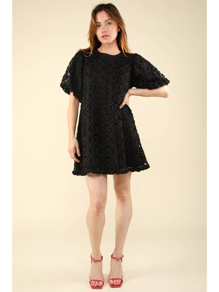 VERY J - Vente Robe – femme - VD33908-3D Mini-robe à manches bouffantes en organza à texture florale3