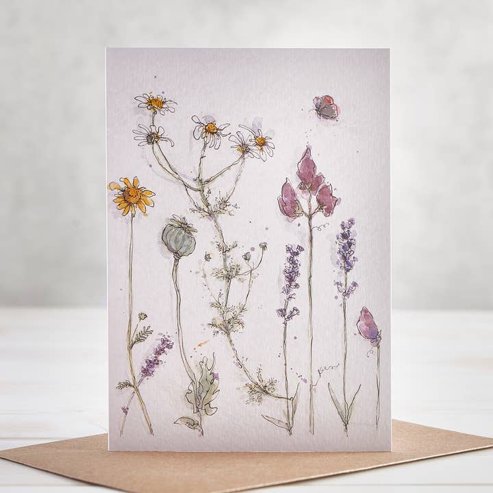 Tiges de fleurs Carte de vœux florale pour la vente par Helen Wiseman Illustration