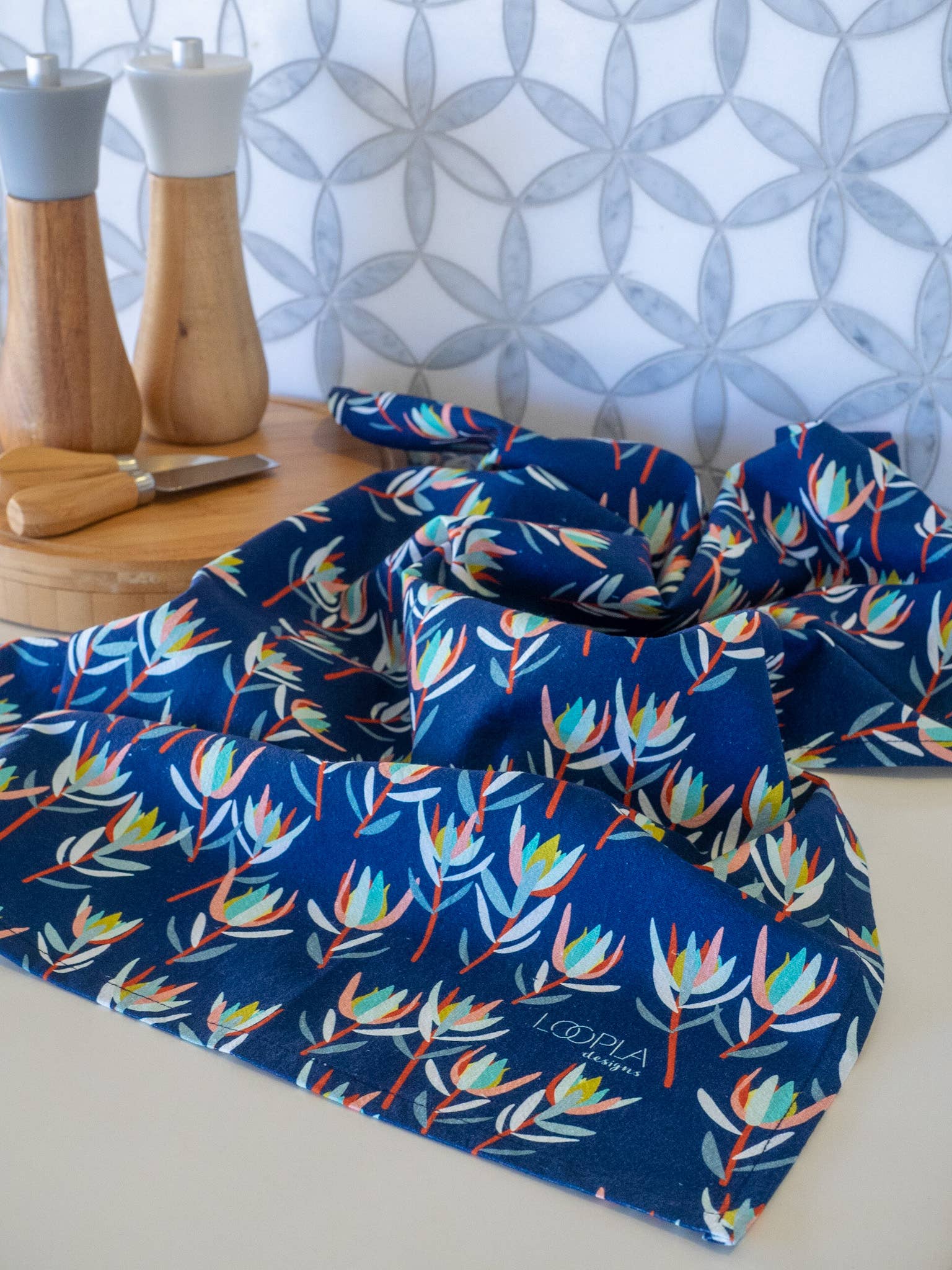 Loopla - Wholesale Tea Towel - Leucadendron Blue Cotton Crepe Tea Towel2