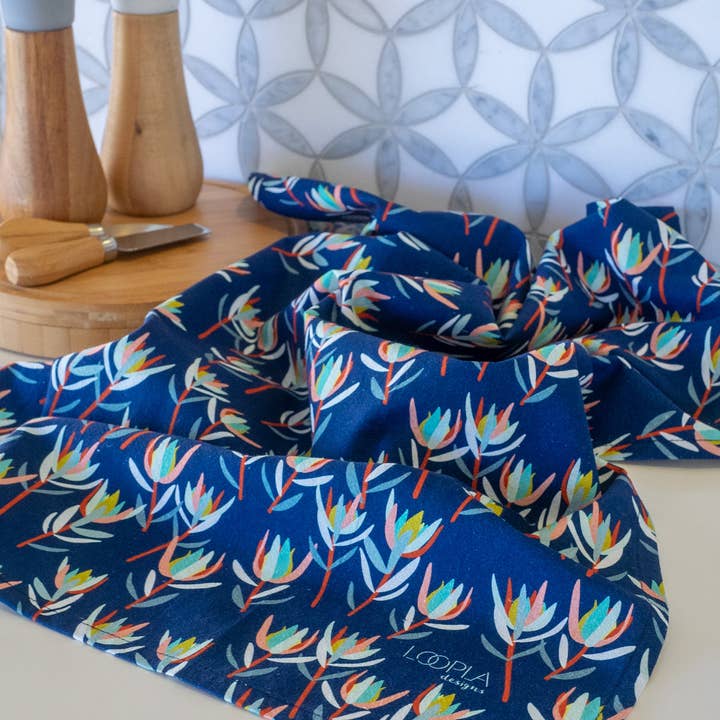 Loopla - Wholesale Tea Towel - Leucadendron Blue Cotton Crepe Tea Towel2