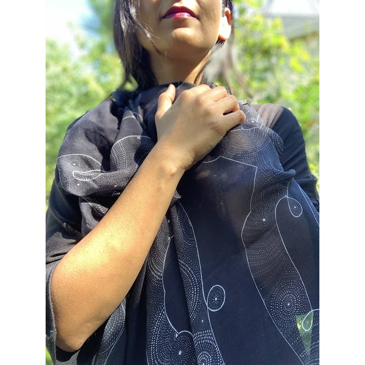 LOVELEEN®️ - Wholesale Scarf - Women's - 'Shining star of the Infinite galaxy' scarf (starry night)1