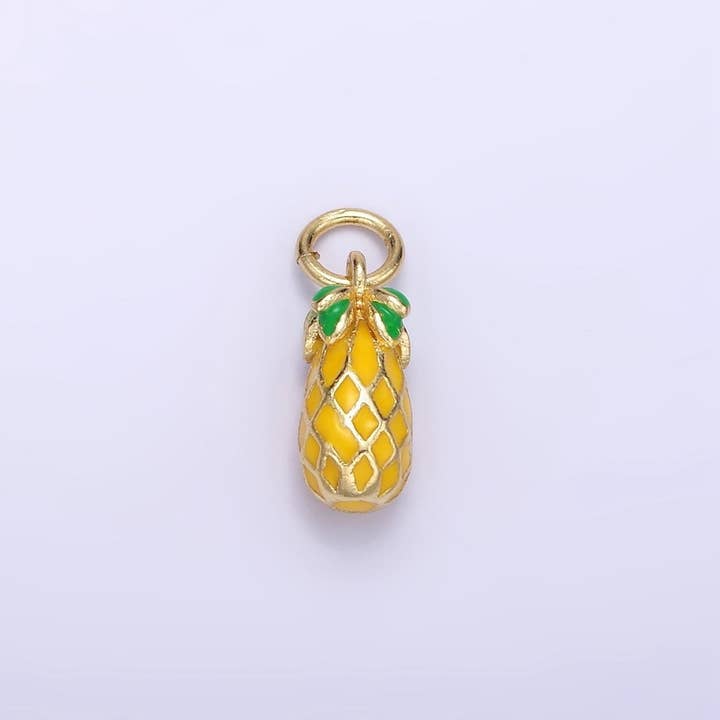 Aim Eternal - Wholesale Individual charm/pendant - 24K Gold Filled Pineapple Fruit Enamel Charm | C743