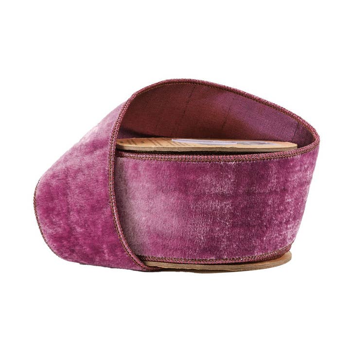 Nastro di Velluto Premium con Filo da 4" | Viola con Retro in Dupioni Metallico Viola | Rotolo da 5 Yard per la vendita all'ingrosso da parte di LA Ribbons Wholesale