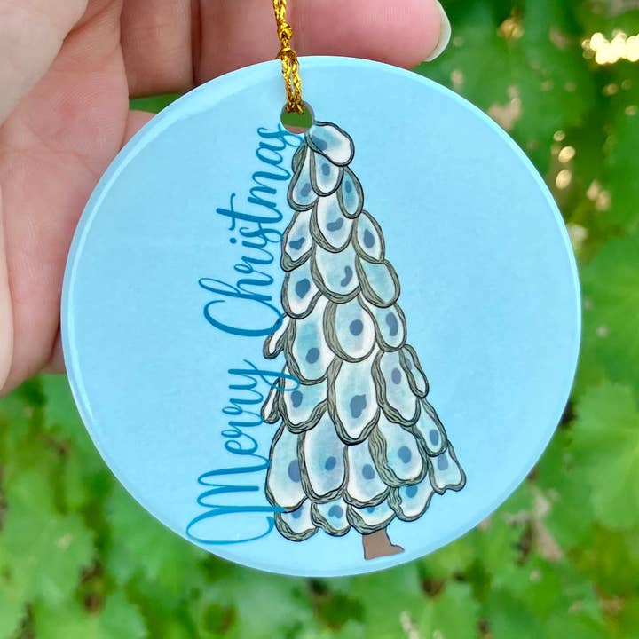 Merry Christmas coastal oyster Christmas ornament for wholesale by on the Bayou
