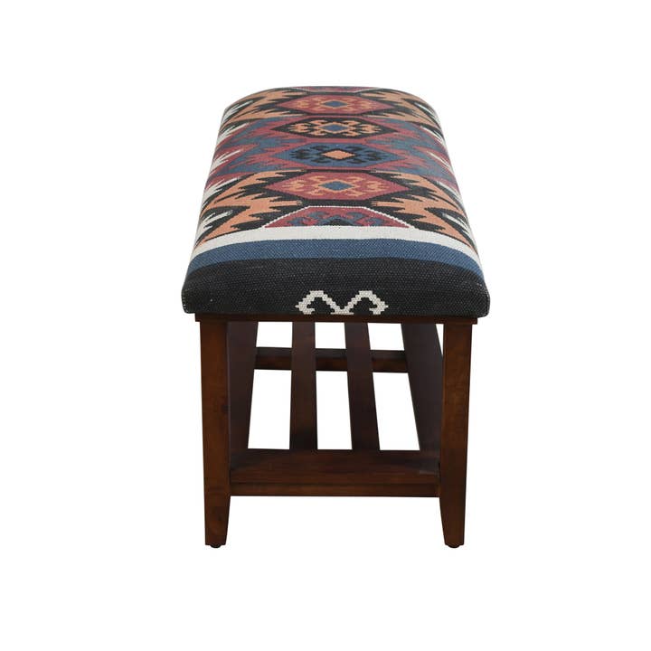 LR Home - Wholesale Bench - Handcrafted Bohemian Accent Bench – Mango Wood & Cotton1