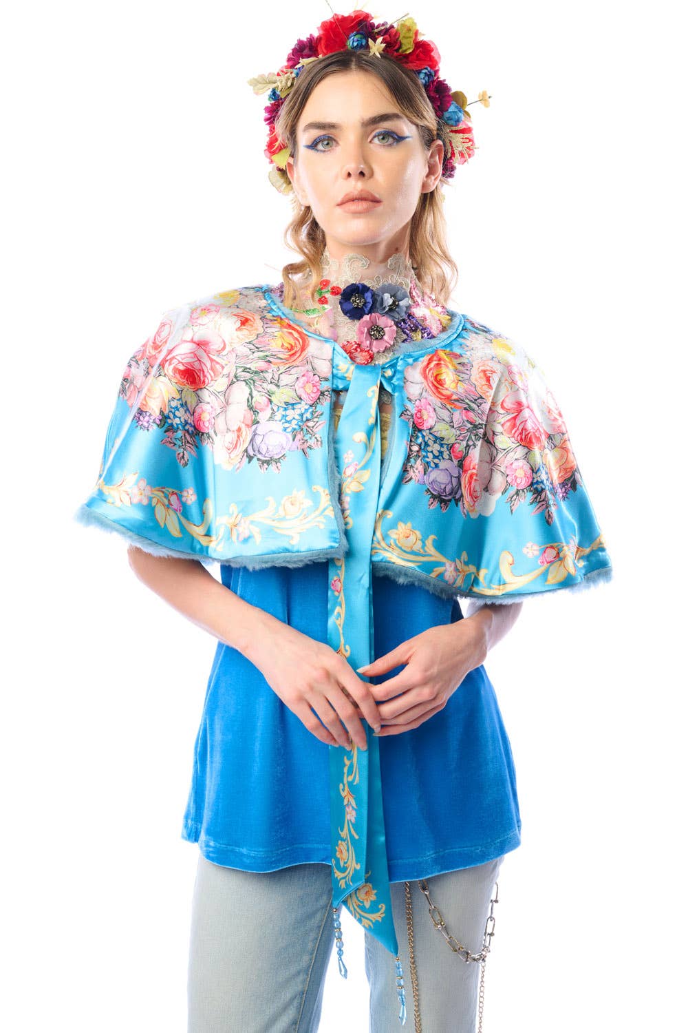 Teal Grace Kelly Reversible Fur Cape for wholesale on Faire7