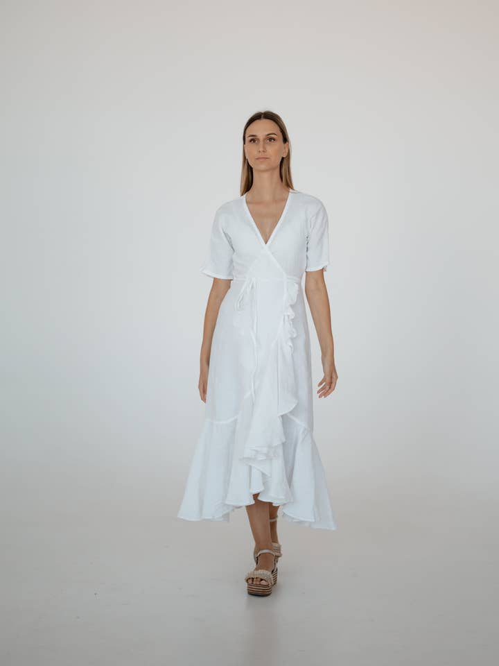 Linen Dress CW031 in OPTICAL WHITE for wholesale by Unique Linen