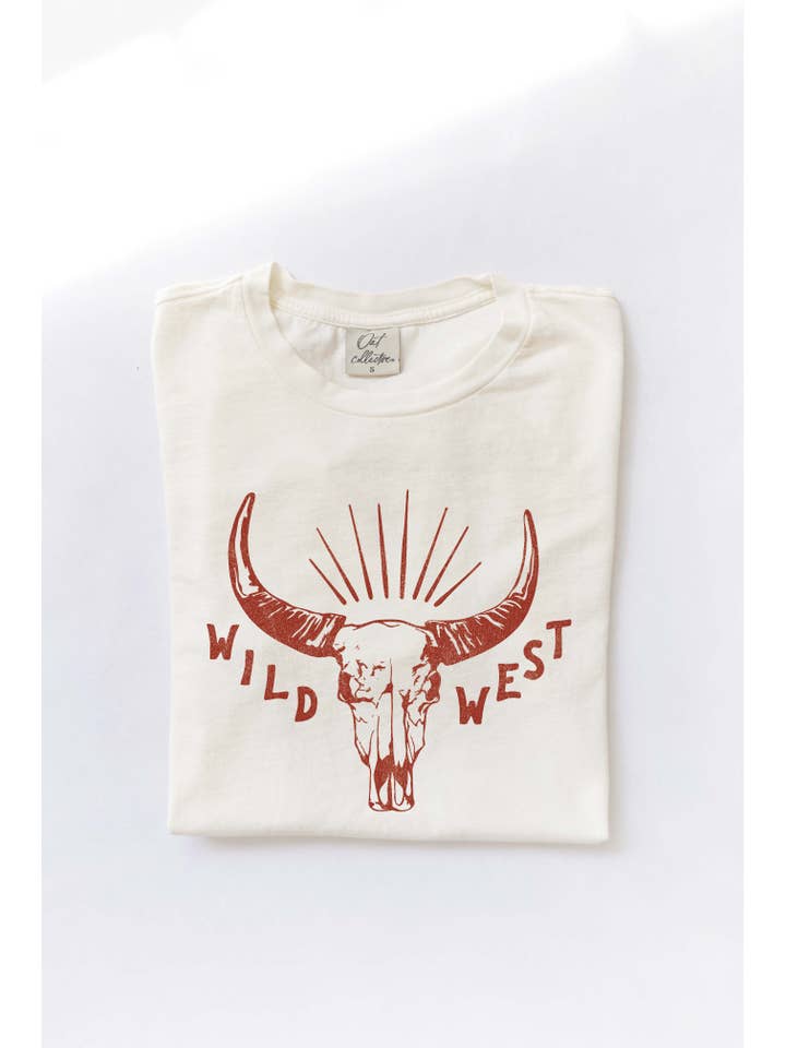 OAT COLLECTIVE - Wholesale Screen Printed T-Shirt - Women's - WILD WEST Mineral Washed Graphic Top1