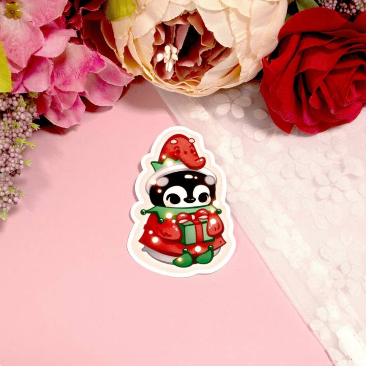 Jul Elf pingvin Cute Kawaii Sticker 2.5" for engroshandel hos BeeluArt