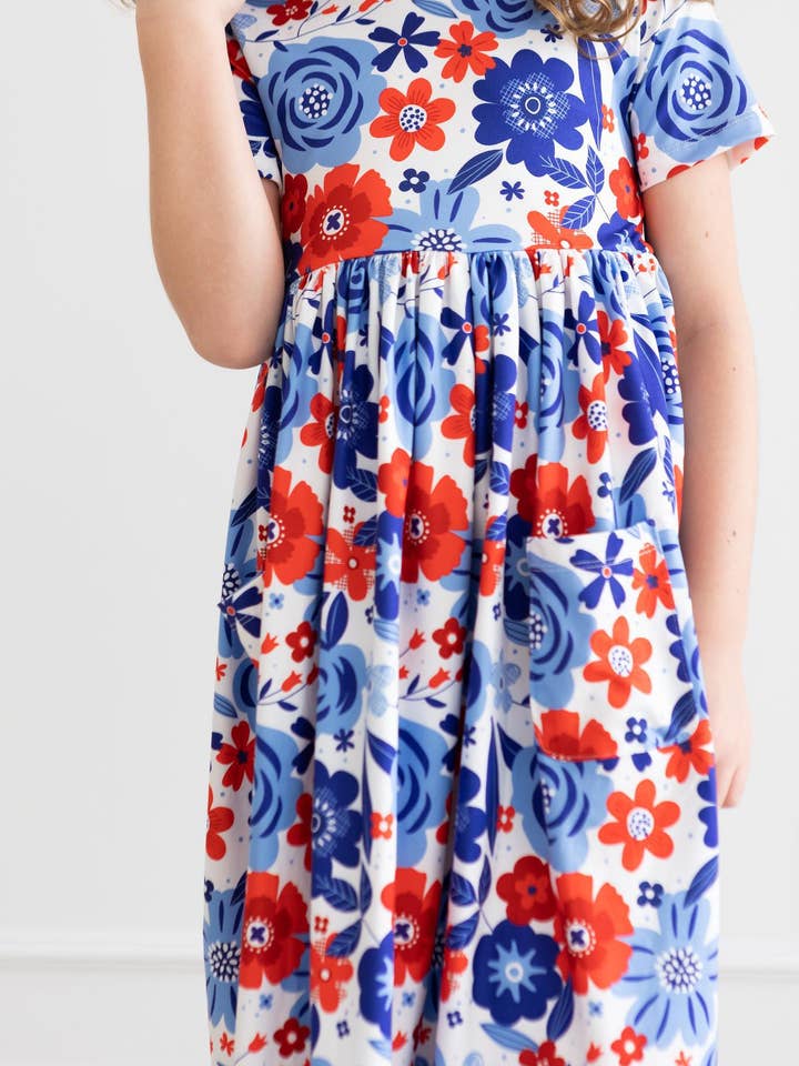 Mila & Rose - Wholesale Dress - Kids - Happy 4th Floral Floral S/S Pocket Twirl Dress