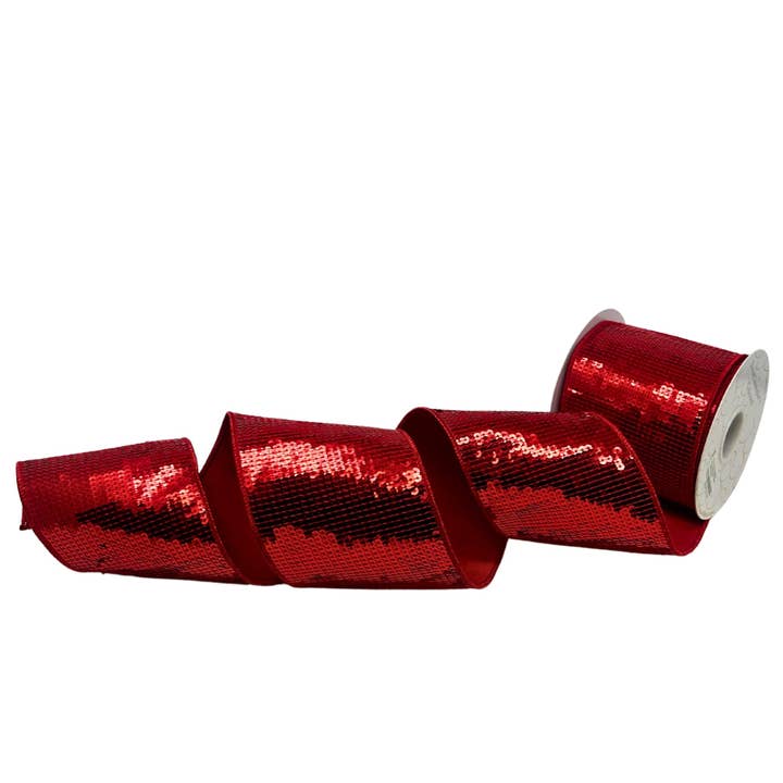 David Christopher's Collection - Wholesale Ribbon - Gift Wrapping - Red Sequin Dupion Ribbon 4” x 10yd