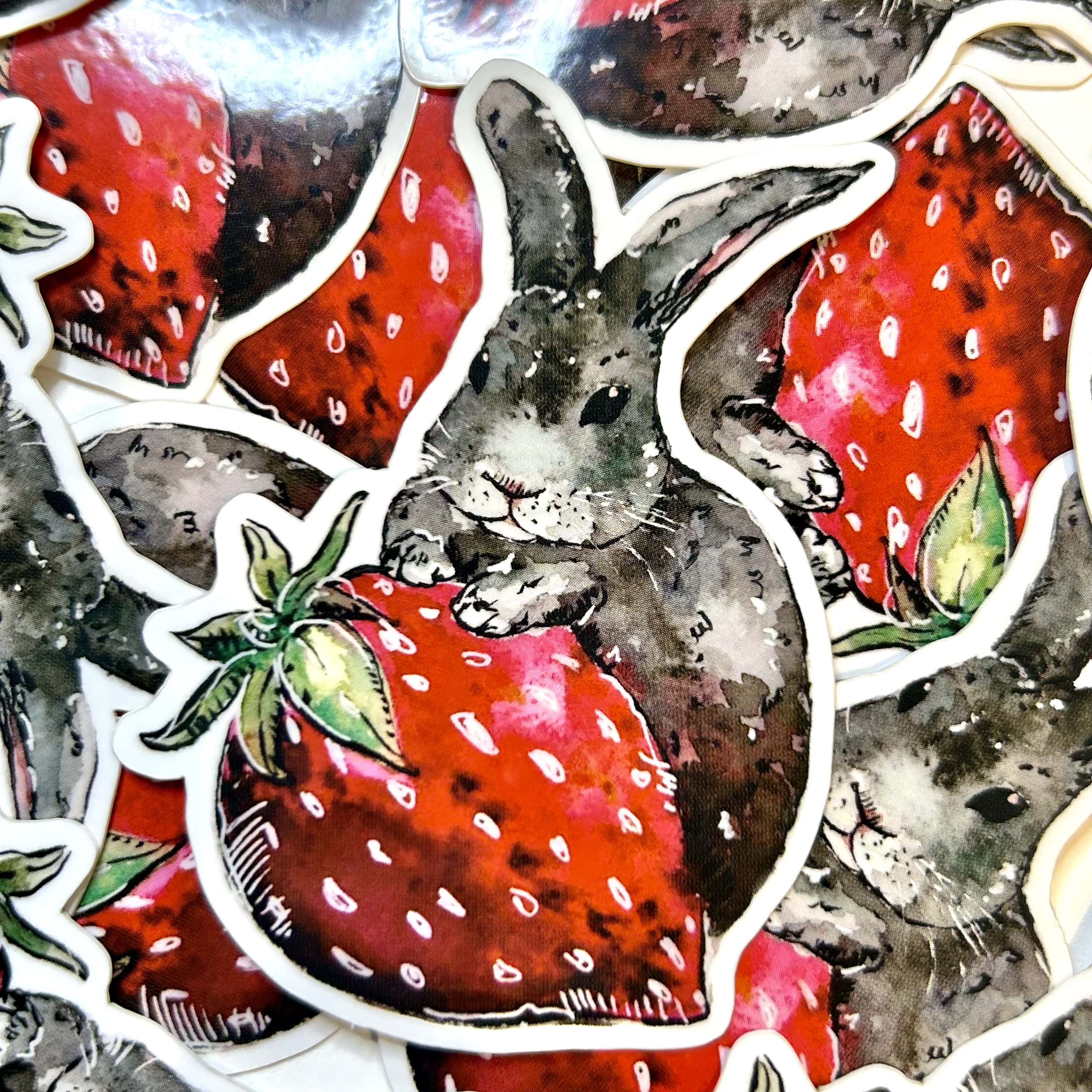 Aquabun - Vente Autocollant - Sticker Lapin fraise1