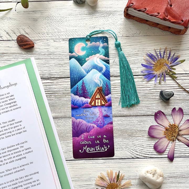 Cabin In The Mountains Bookmark | Laminated + Tassel for wholesale by The Swimming Owl