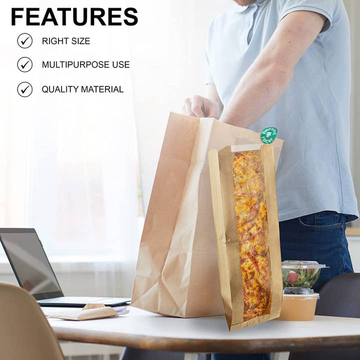 MT Products - Wholesale Food Storage Wrap/Bag - MT Products Brown Paper Bread Bags with Window
