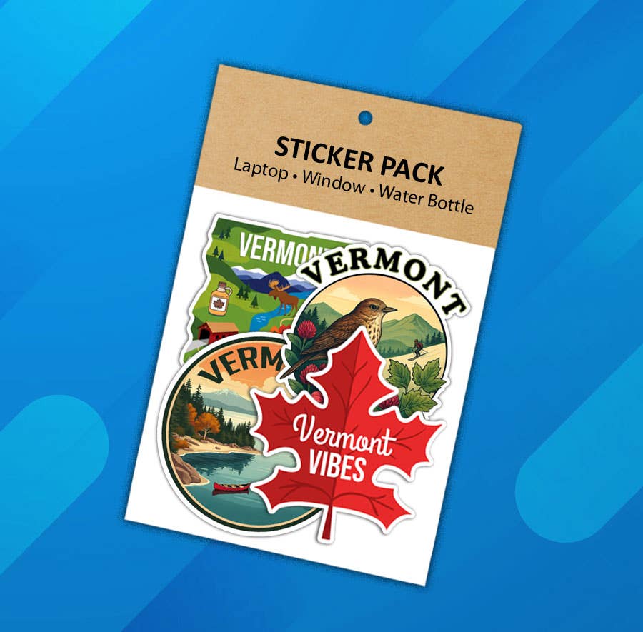 Coastal Creators of Connecticut - Wholesale Sticker - Vermont Laptop Sticker Pack, 4 Full-Size Stickers Per Pack6