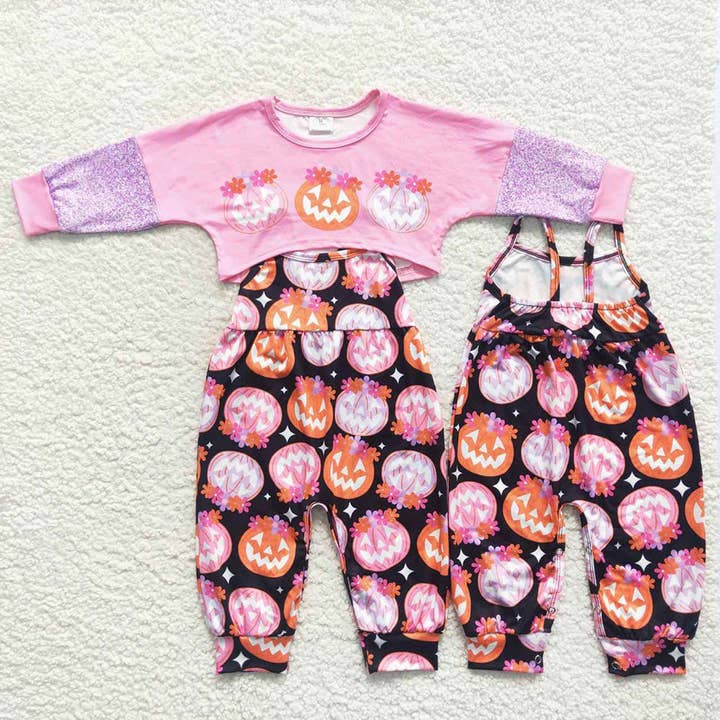 Baby Girls Halloween Pumpkin 2pcs Jumpsuits Clothing Sets for wholesale by Aier Wholesale