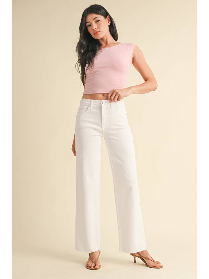 JUST BLACK DENIM - Wholesale Pants - Women's - BP468J - OPT WHT - Slim Palazzo w/ Scissor Cut