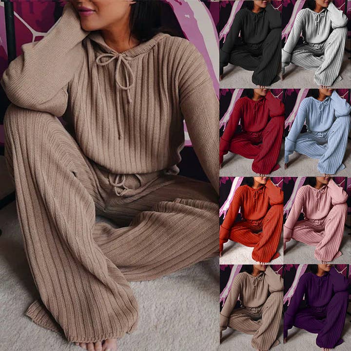 Sweetkama - Wholesale Lounge Set - Women's - Ladies Solid Long Sleeves Top Long Pants Set OM9436