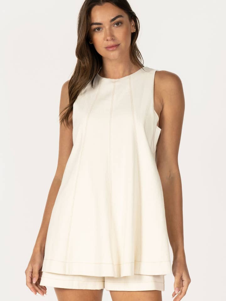 Sleeveless Woven Flowy Trapeze Mini Romper RD301 for wholesale by Reminiscence