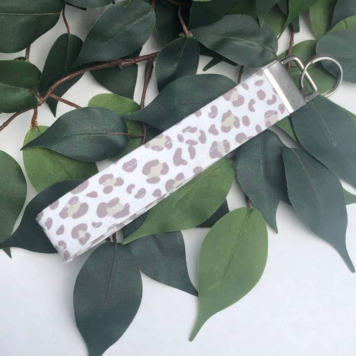 MDStickerShop - Wholesale Keychain - Women's - Light Brown and Cream Leopard Print Fabric Wristlet Keychain, Key Fob2