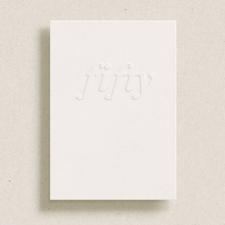 'fifty' embossed greeting card for wholesale by Gardners Road