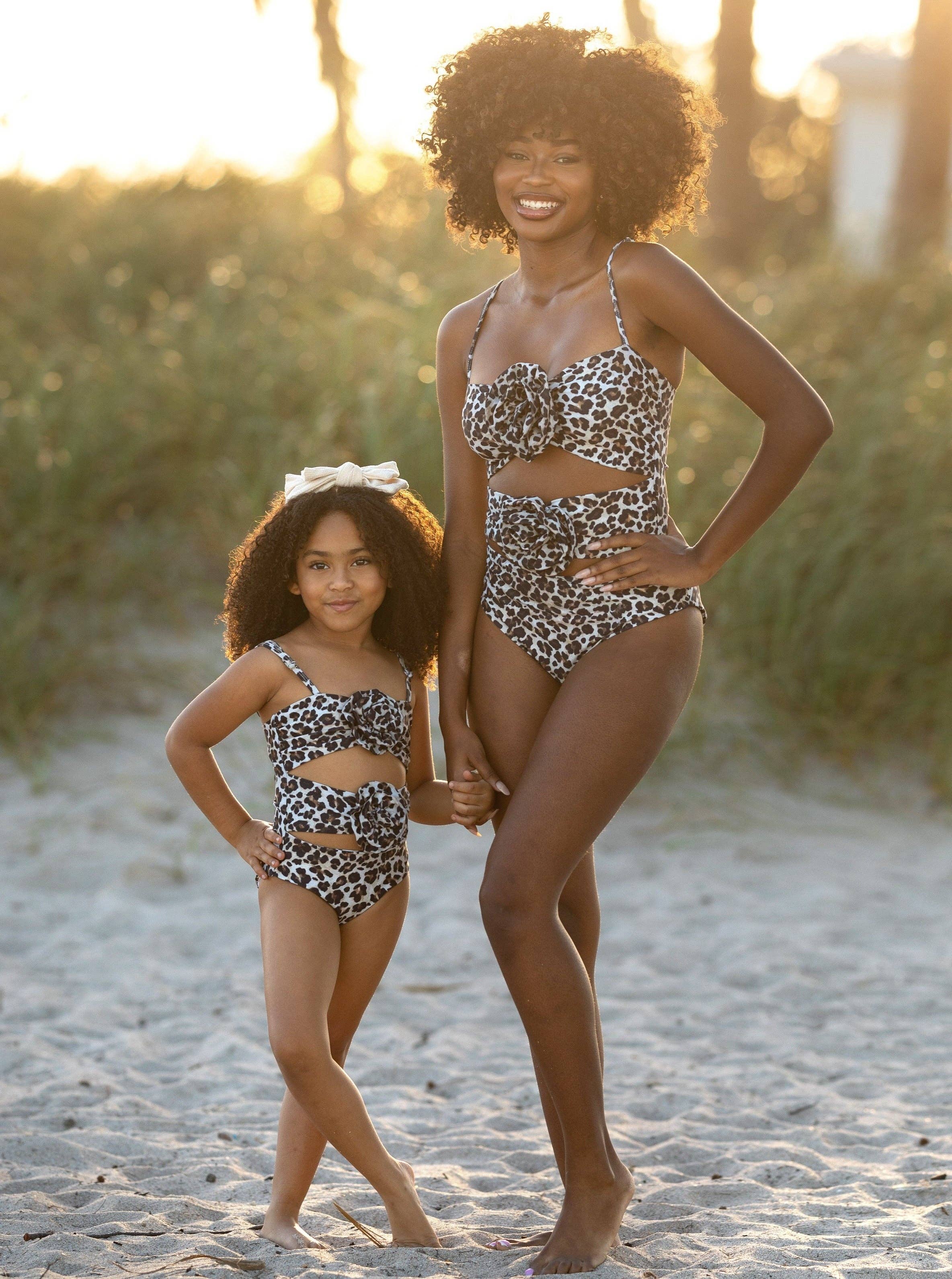 Mommy And Me Leopard Cutout One Piece Swimsuit for wholesale on Faire2