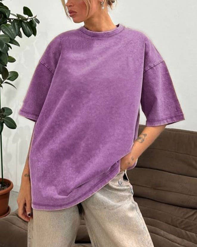 Rosa Clothing - Wholesale T-Shirt - Women's - Washed Distressed Crewneck Brushed T-Shirt15