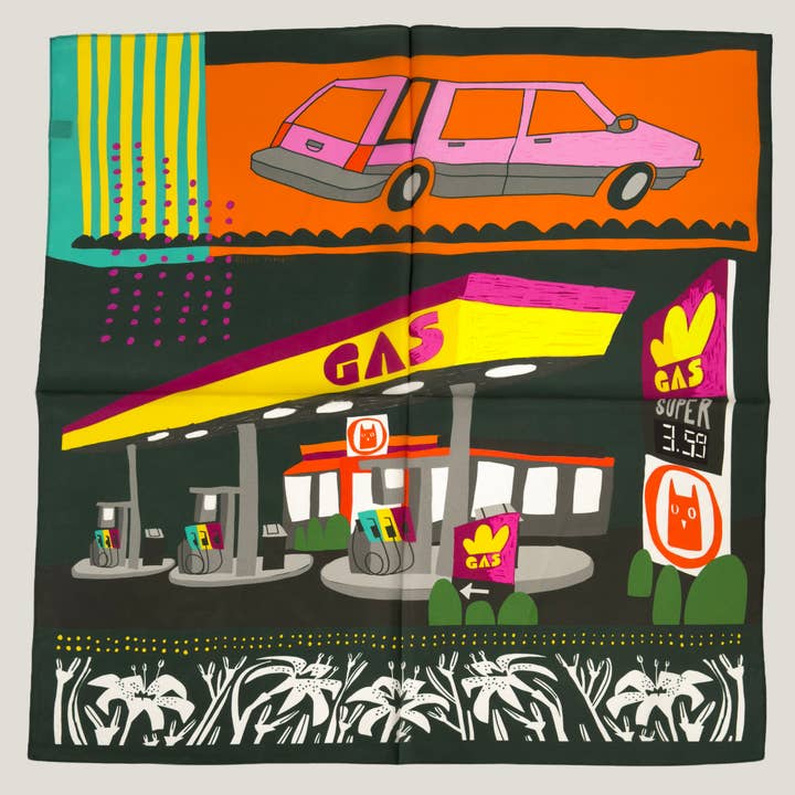 Gas Station Scarf 100% Silk for wholesale by Voyager Silk