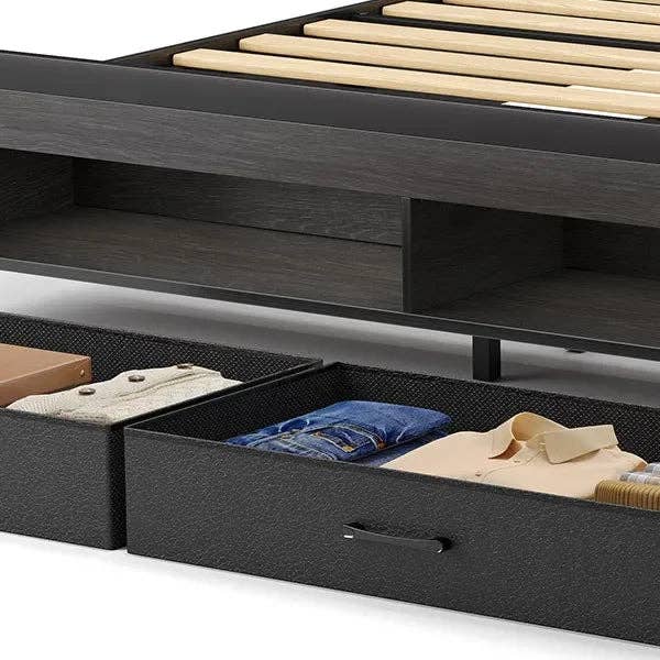 American Smart - Wholesale Bed - Bed Frame with Storage Headboard & 2 Drawers,Upholstered Platform Bed with Charging Station & LED Light,Heavy Duty Frame Support11