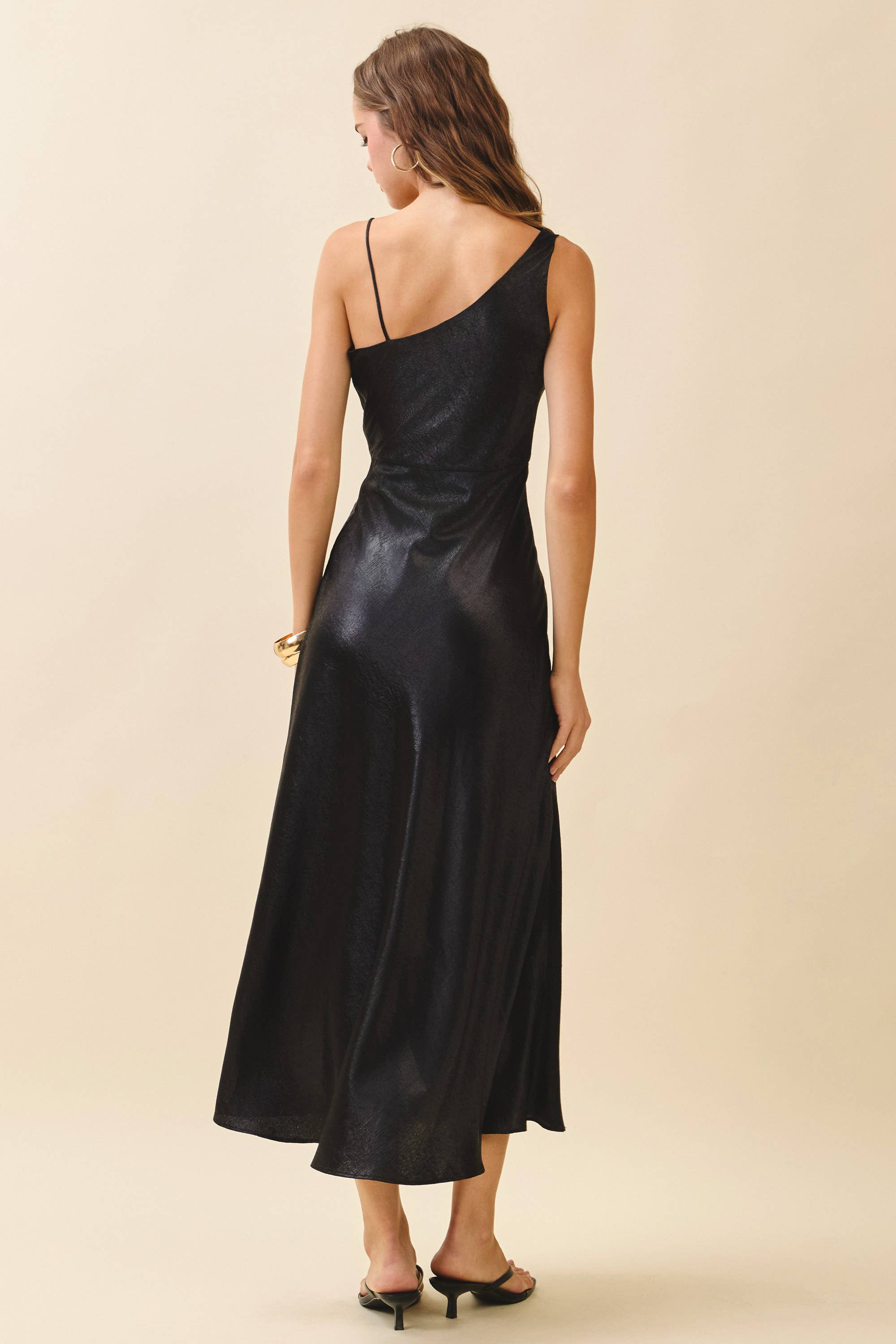 Noir CD06291-Robe Moulante Asymétrique à Encolure Drapée Métallique en vente sur Faire4