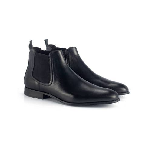 Bottines Chelsea en cuir CHE avec élastique latéral en noir pour la vente par Ortiz & Reed