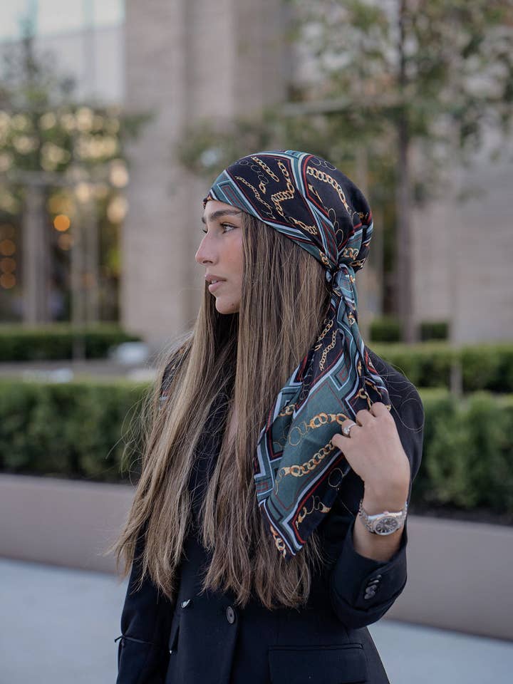 Emerald Chain Square Head Scarf for wholesale by The Scarf Bar