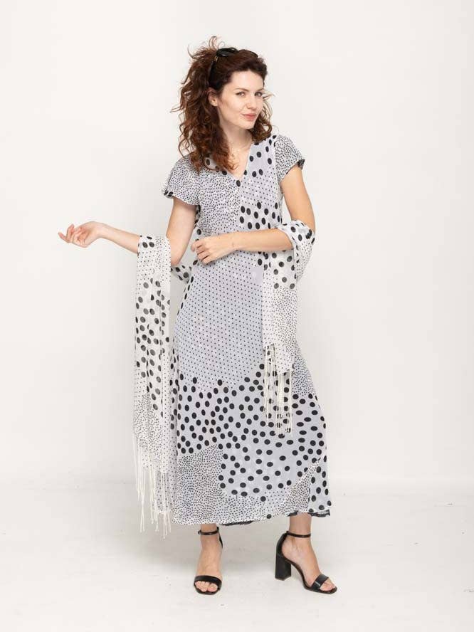 Cap Sleeve Black & White Dot Printed  Reversible Long Dress for wholesale by NIKKY APPARELS