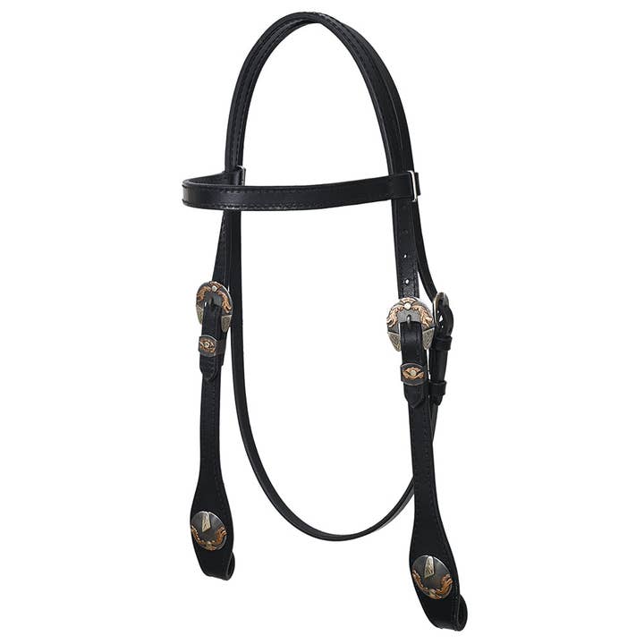 Hilason Western Horse Genuine Leather Headstall Bridle Engraved GermanĀ Silver Concho Black for wholesale by HILASON