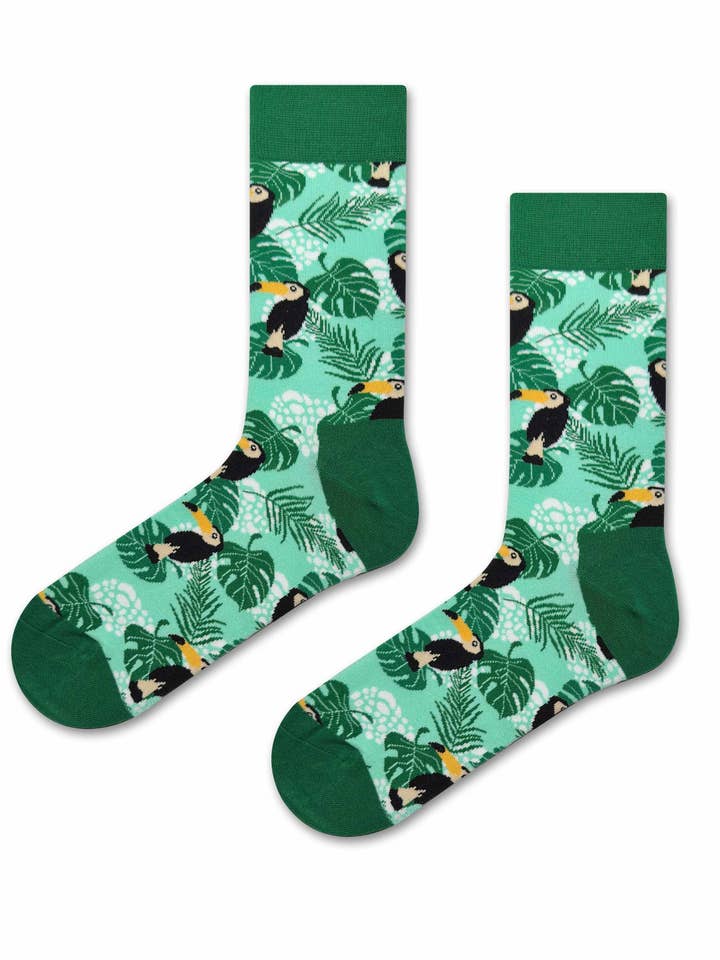 Socken mit tropischem Tukan-Motiv für den Großhandel von Marc JoJo
